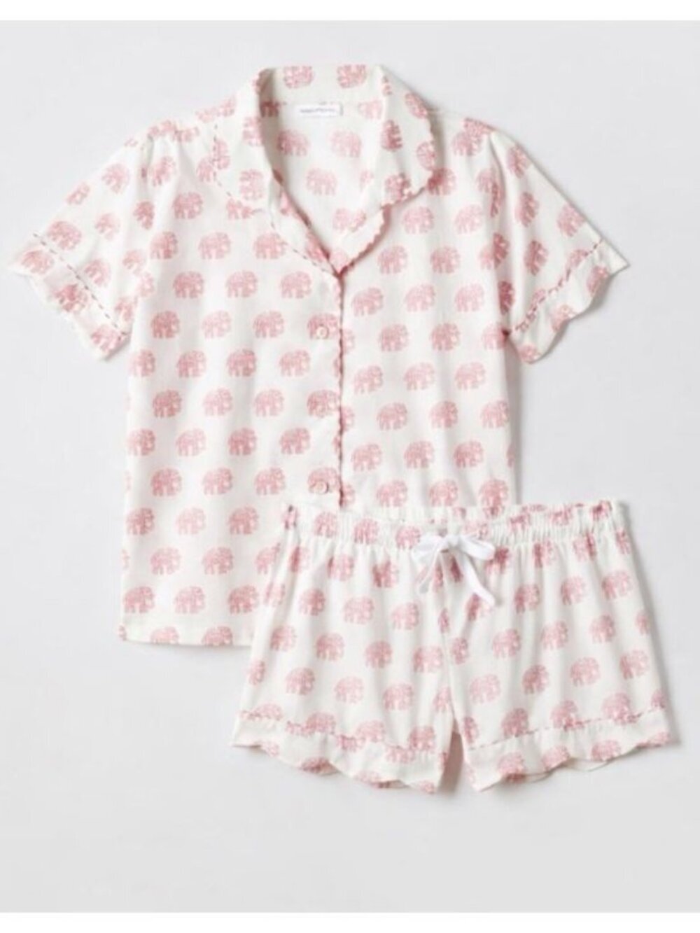 Mark & Graham Pajama Set Sz L Elephant Print Short Sleeve Shorts Scalloped Hem